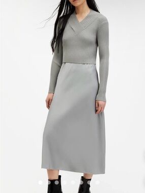 AllSaints Light Grey Maxi Slip Dress